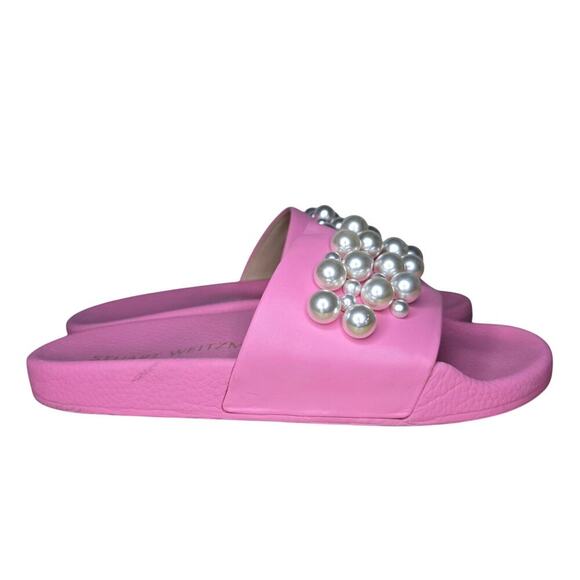 Stuart Weitzman Goldie Faux Pearl Studded Pool Slides pink size 7. - Picture 6 of 10